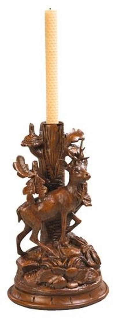 Lodge Style Deer Candlestick Chocolate Resin 11H Mountain Collection: Lodge Style Deer Candlestick Chocolate Resin 11H Mountain Collection Enhance your lighting decor with this charming Lodge Style Deer Candlestick, crafted in rich chocolate resin. This unique piece fea