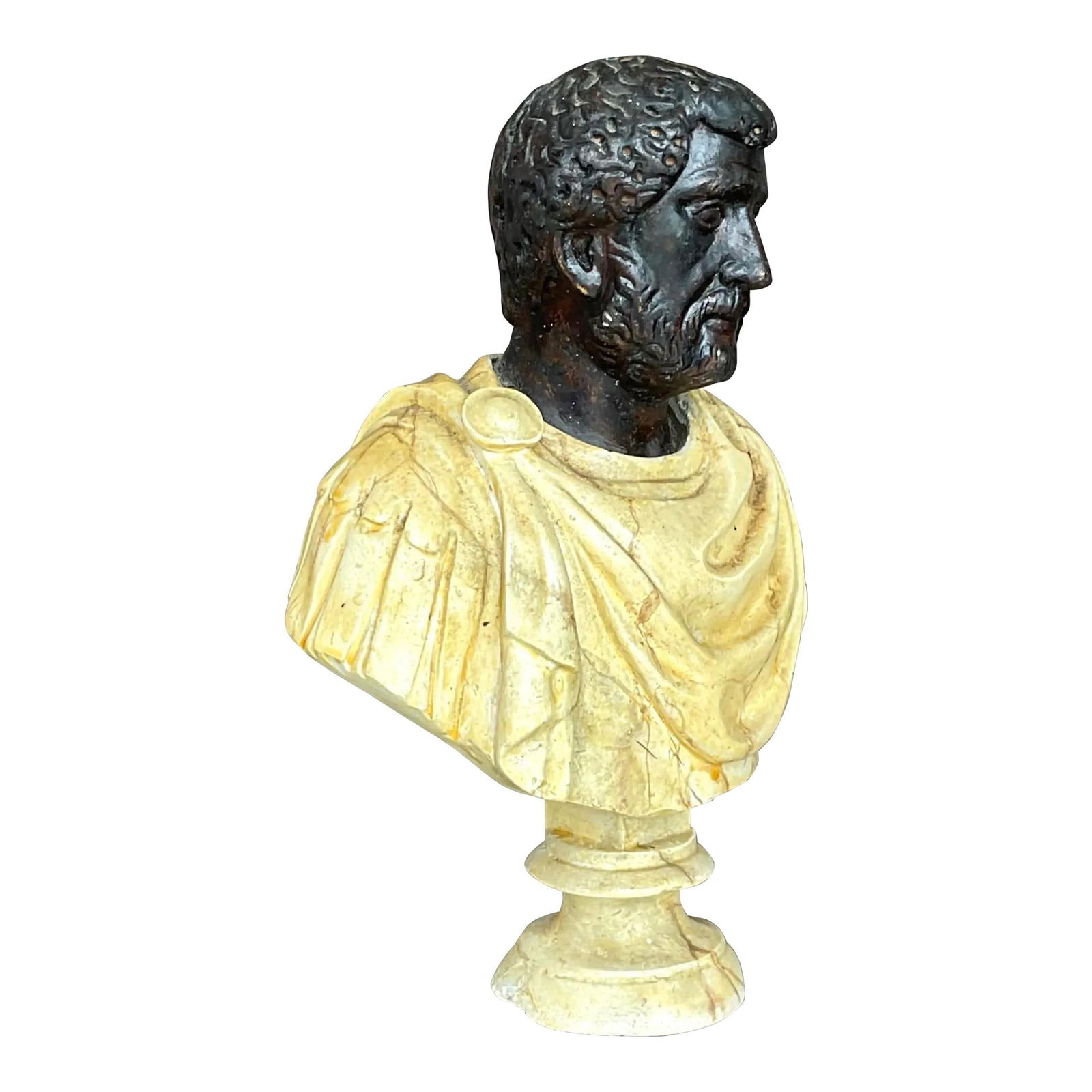 Vintage Boho Hand Painted Man Bust Colorful Sculpture: Vintage Boho Hand Painted Man Bust Colorful Sculpture Elevate your decor with this Vintage Boho Hand Painted Bust of a Man. This striking piece features meticulous detailing and vivid colors, merging