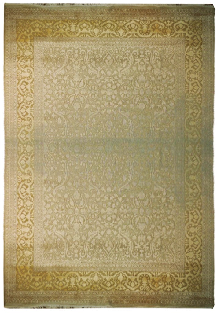 8'11 x 11'6 Handmade Wool Silk Transitional Rug Beige Gold: 8'11 x 11'6 Handmade Wool Silk Transitional Rug Beige Gold Free continental US Shipping Enhance your living space with this exquisite 8.11 x 11.6 Wool and Silk Transitional Rug, featuring a sophistica