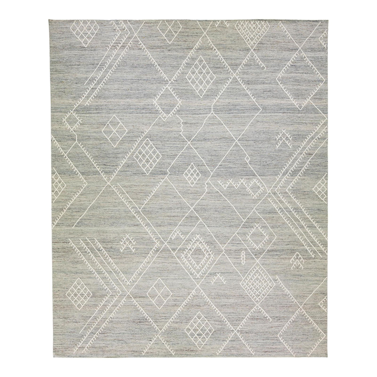 Nantucket Gray Wool Flatweave Kilim Rug 12'2" x 14'11" Coastal Design: Nantucket Gray Wool Flatweave Kilim Rug 12'2" x 14'11" Coastal Design Enhance your living space with this stunning handmade kilim rug from the Nantucket collection. Crafted from high-quality wool, thi