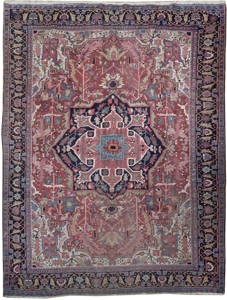 Handcrafted 7.9 x 10 Red Antique Persian Heriz Area Rug: Handcrafted 7.9 x 10 Red Antique Persian Heriz Area Rug Free continental US Shipping Enhance your home with the exquisite 7.9 x 10 Red Antique Persian Heriz Rug, a stunning example of traditional Pers