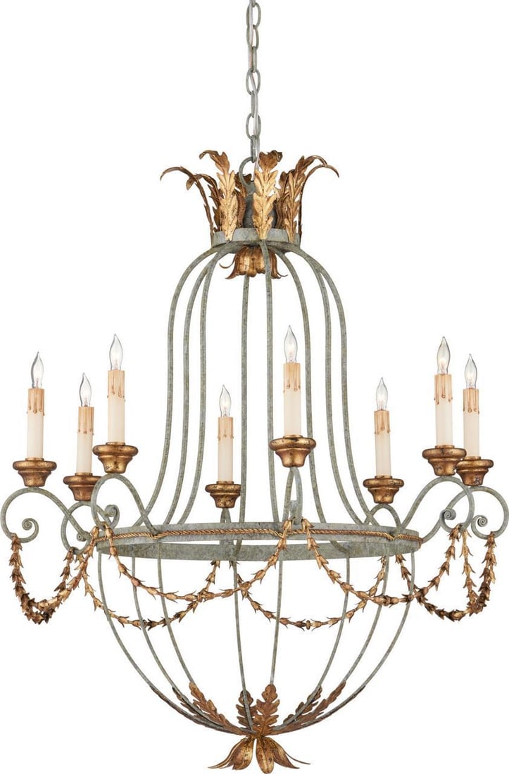 Currey Rococo Style Bowl Chandelier Gold Leaf 8 Bulbs UL Listed: Currey Rococo Style Bowl Chandelier Gold Leaf 8 Bulbs UL Listed Illuminate your space with this exquisite Rococo Style Chandelier, featuring a stunning gold leaf finish that adds a touch of elegance t