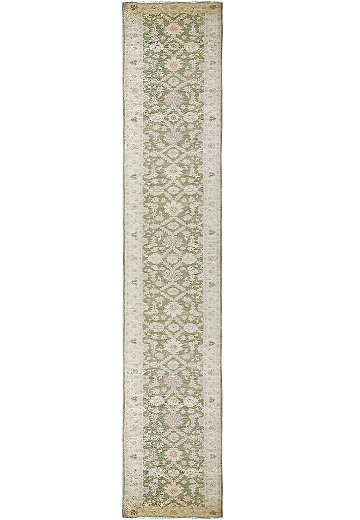 20ft Handmade Green Wool Runner Area Rug with Ziglar Pattern (1 of 10)