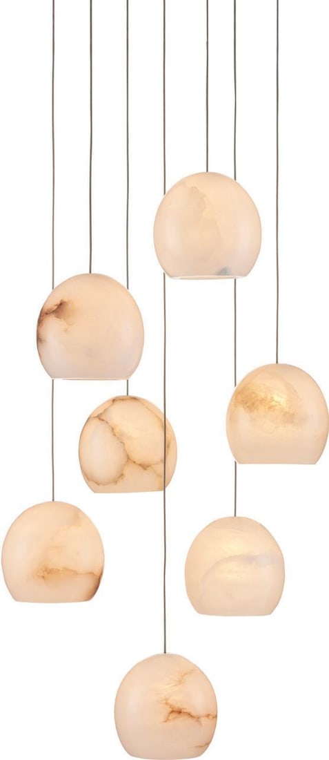 Currey Lazio 7-Light Adjustable Pendant with Alabaster Shade: Currey Lazio 7-Light Adjustable Pendant with Alabaster Shade Illuminate your space with the Sleek Lazio 7-Light Adjustable Ceiling Pendant, designed in a charming antique or vintage style. This multi-