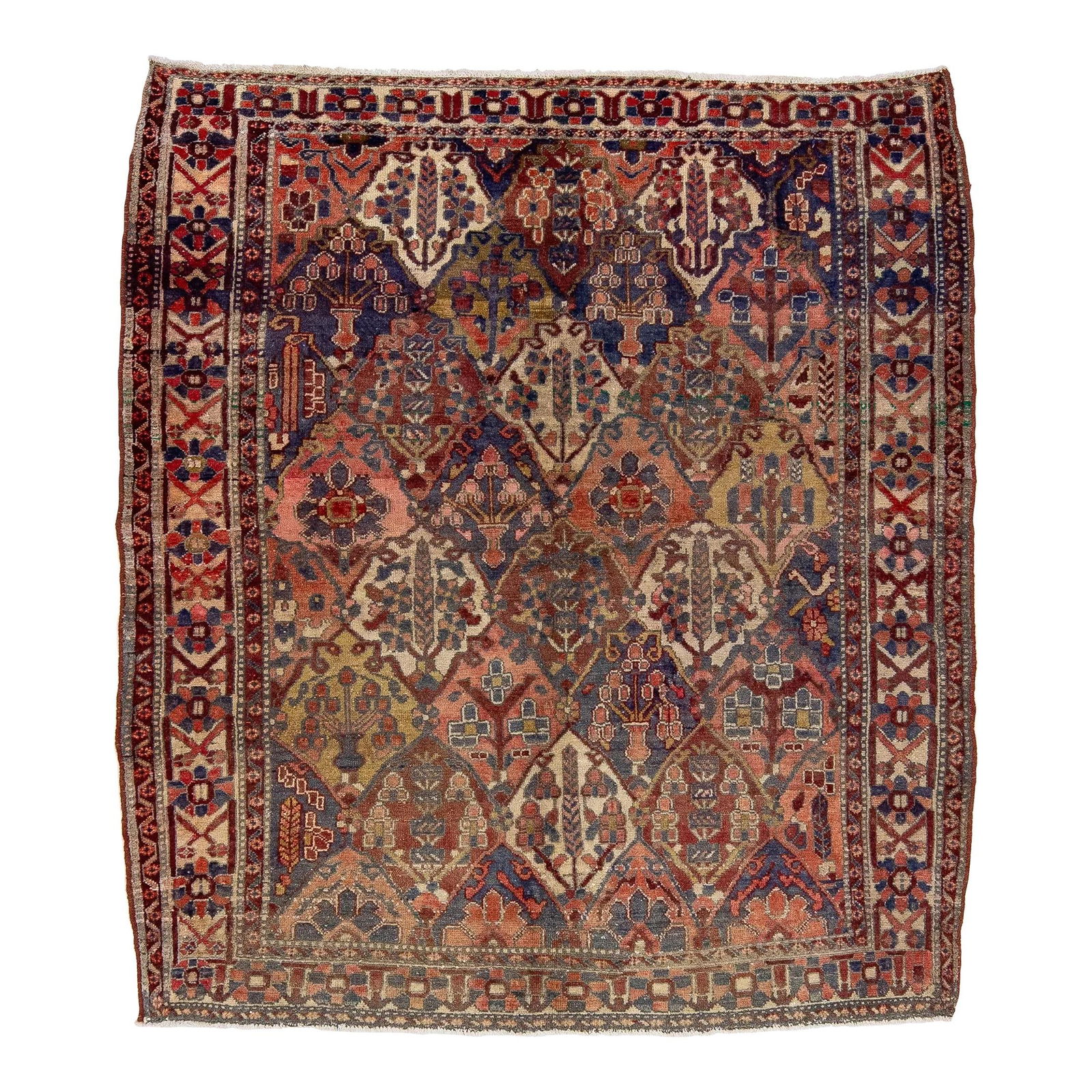 Vintage Bakhtiari Handmade Wool Rug Blue Multicolor Medallion 5'8 x 6'7: Vintage Bakhtiari Handmade Wool Rug Blue Multicolor Medallion 5'8 x 6'7 This stunning Vintage Bakhtiari Persian Handmade Wool Rug showcases a beautiful blue field adorned with an intricate all-over mu