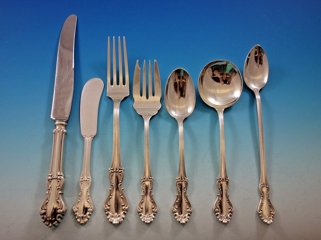 National Princess Elizabeth Sterling Silver Flatware Set 62 Pieces for 8 with Storage Chest: National Princess Elizabeth Sterling Silver Flatware Set 62 Pieces for 8 with Storage Chest Elevate your dining experience with the exquisite Princess Elizabeth Sterling Silver Flatware Set by Nationa