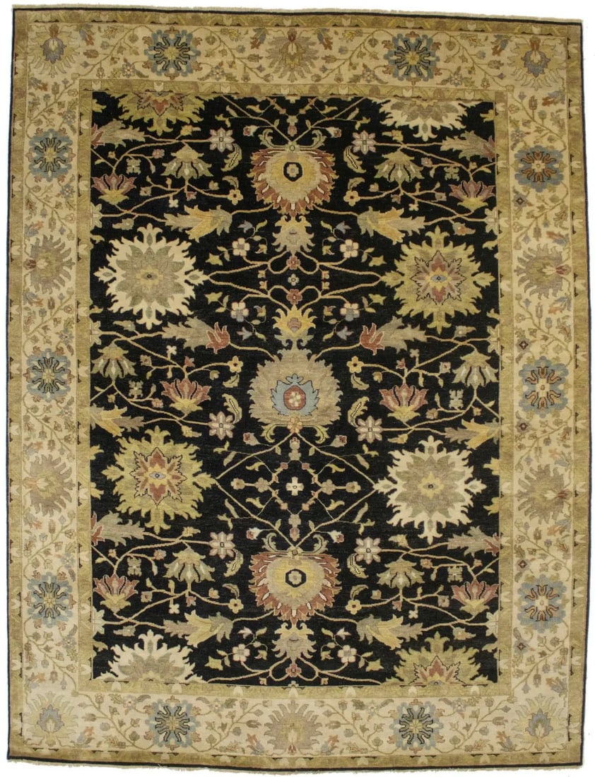9x12 Floral Peshawar Antique Oushak Wool Rug Handmade Modern Area Carpet: 9x12 Floral Peshawar Antique Oushak Wool Rug Handmade Modern Area Carpet Enhance your living space with this exquisite 9x12 Floral Peshawar Antique Oushak Chobi Rug, featuring a stunning array of colo
