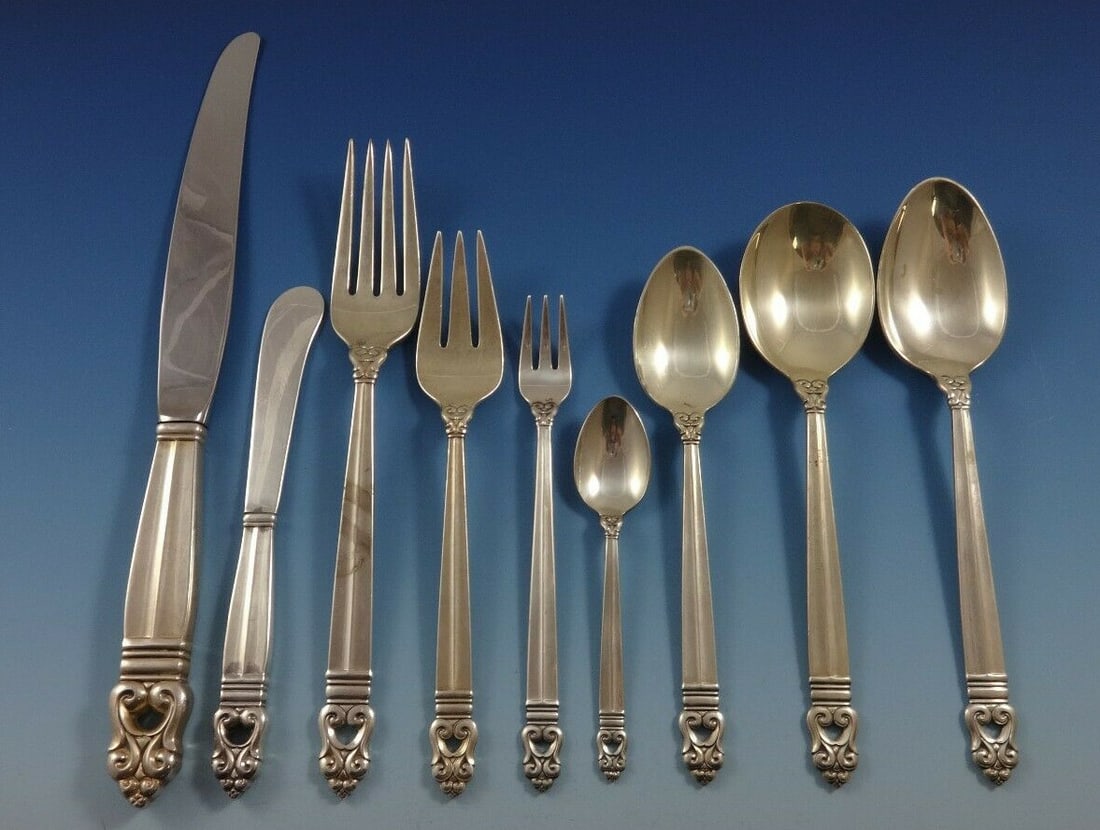 International Silver Royal Danish Sterling Silver Flatware Set 77 Pcs: International Silver Royal Danish Sterling Silver Flatware Set 77 Pcs This exquisite Royal Danish flatware set by International Silver offers a sophisticated touch to any dining experience. Crafted fr