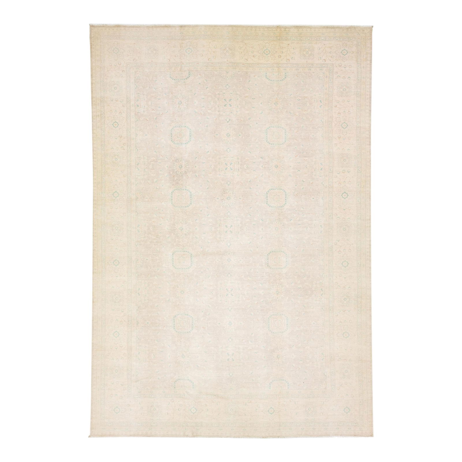 Handmade Modern Oushak Beige Wool Floral Rug 12'1" x 17'10" (1 of 8)