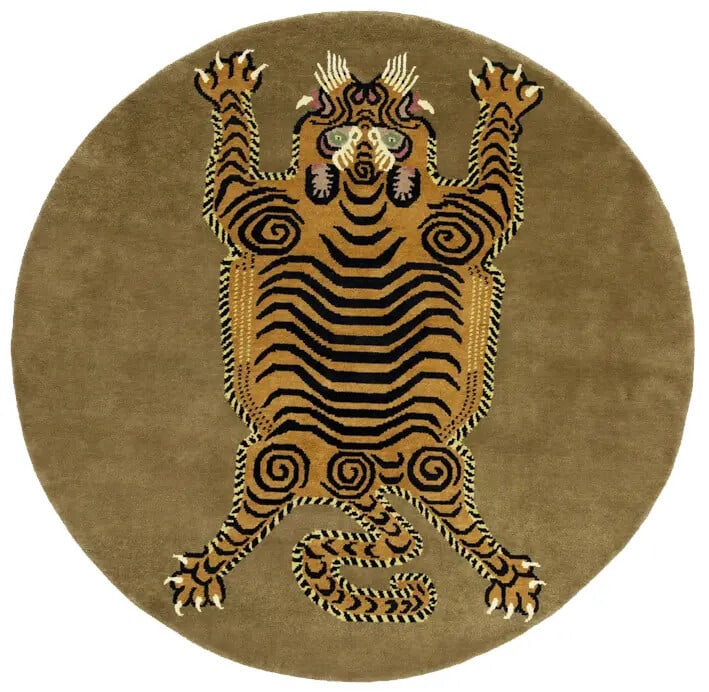 Tribal Pictorial Round Wool Area Rug 6'0" x 6'0" Handmade Eco Friendly: Tribal Pictorial Round Wool Area Rug 6'0" x 6'0" Handmade Eco Friendly Enhance your space with this charming Nepali Round Oriental Rug, perfect for a kids' room or bedroom. Measuring 6'0" x 6'0", this