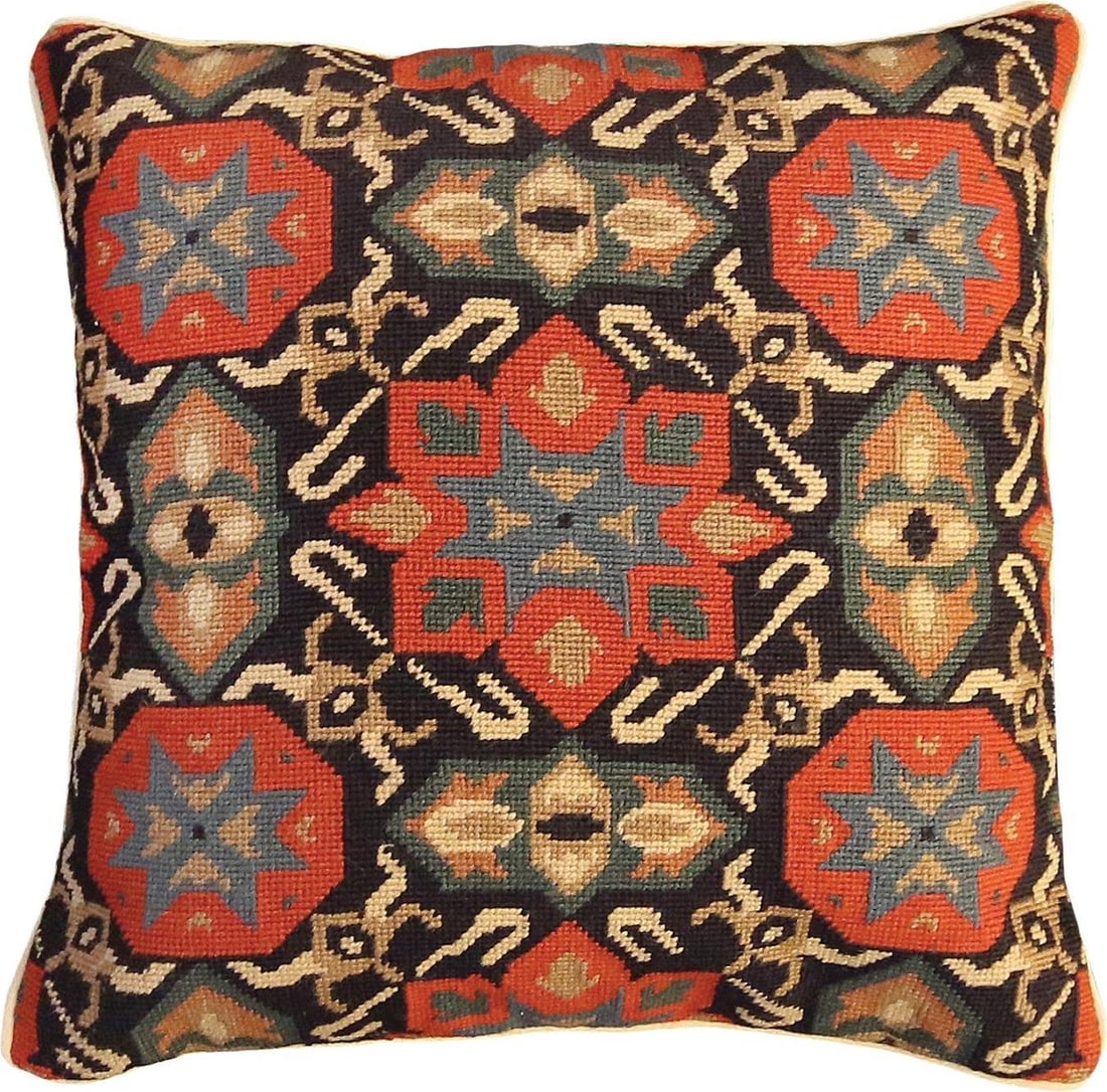 Elegant Ararat 18x18 Hand-Made Needlepoint Throw Pillow: Elegant Ararat 18x18 Hand-Made Needlepoint Throw Pillow Elevate your home decor with the luxurious Ararat 18x18 throw pillow. This exquisite pillow features a hand-made needlepoint design with a geome