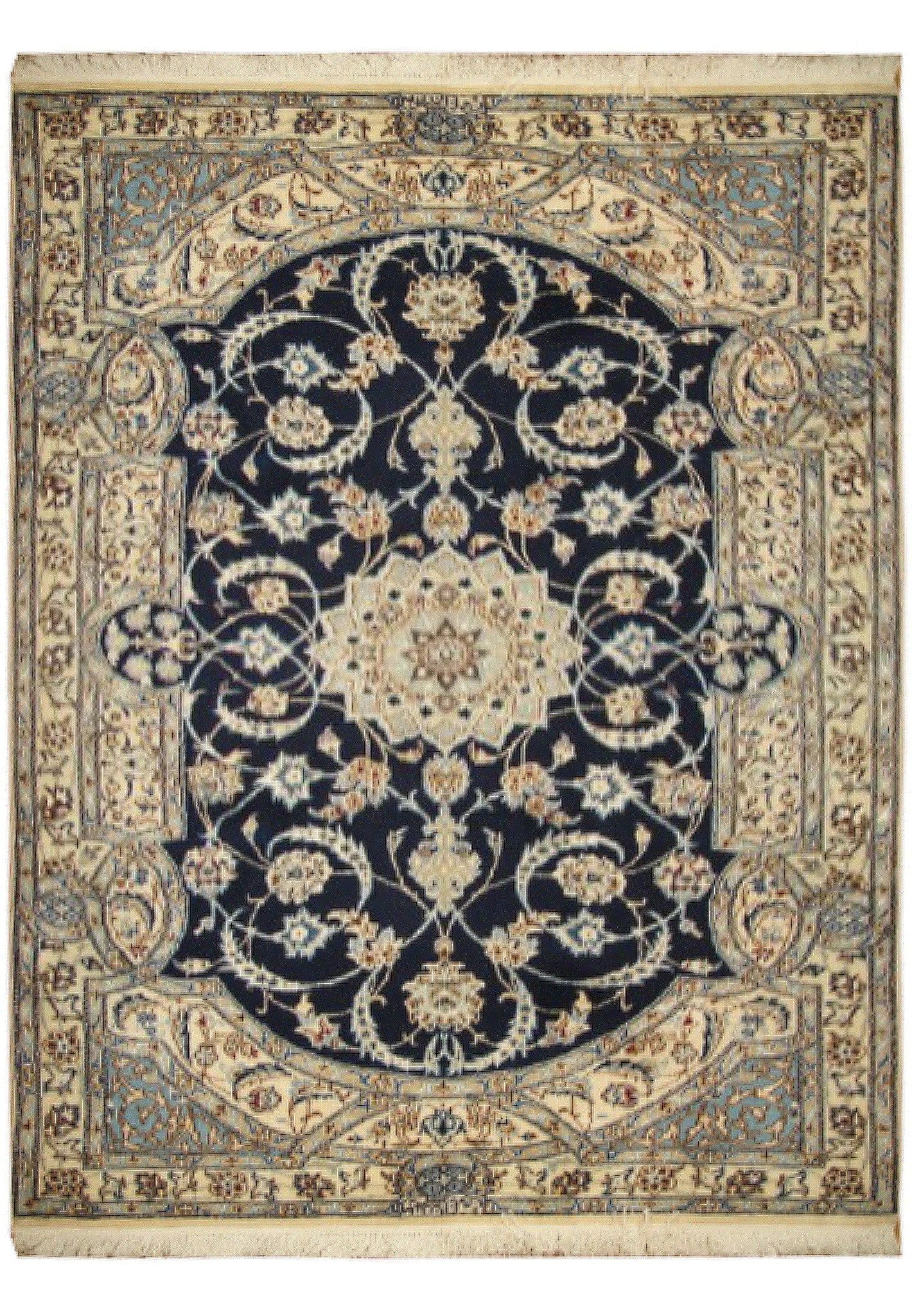 Persian Nain 6 La Rug 3.6 x 5 Signed Habibian Wool Silk 500 KPSI Handmade Iran: Persian Nain 6 La Rug 3.6 x 5 Signed Habibian Wool Silk 500 KPSI Handmade Iran Free continental US Shipping This is a handmade Persian Nain 6 La rug, crafted in Iran with a blend of wool and silk. The