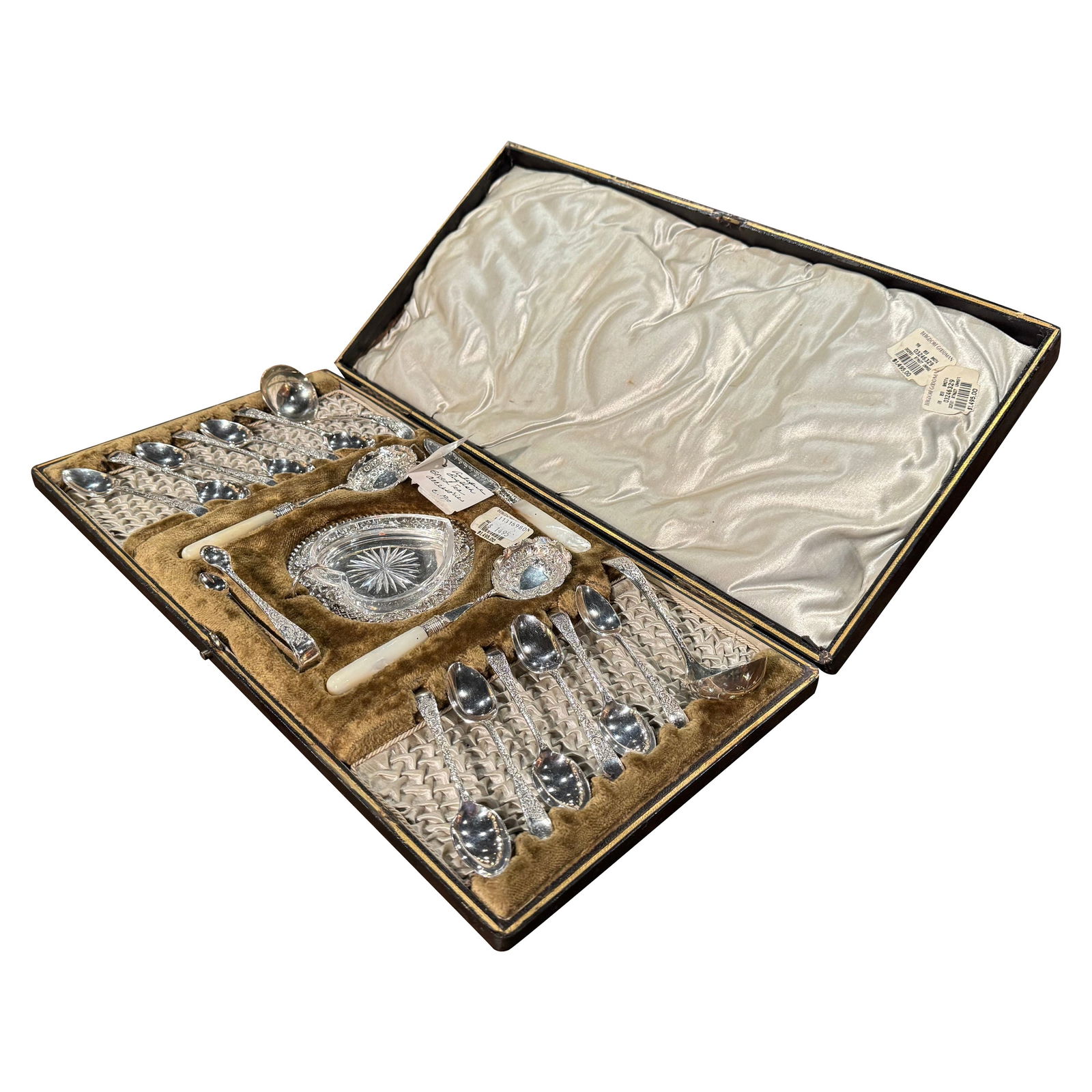 19 Piece Sheffield Silver Plate Tea Accessory Set with Original Satin Box: 19 Piece Sheffield Silver Plate Tea Accessory Set with Original Satin Box This exquisite set of Early 20th Century Silver Tea Accessories is attributed to Sheffield and crafted in England circa 1910.