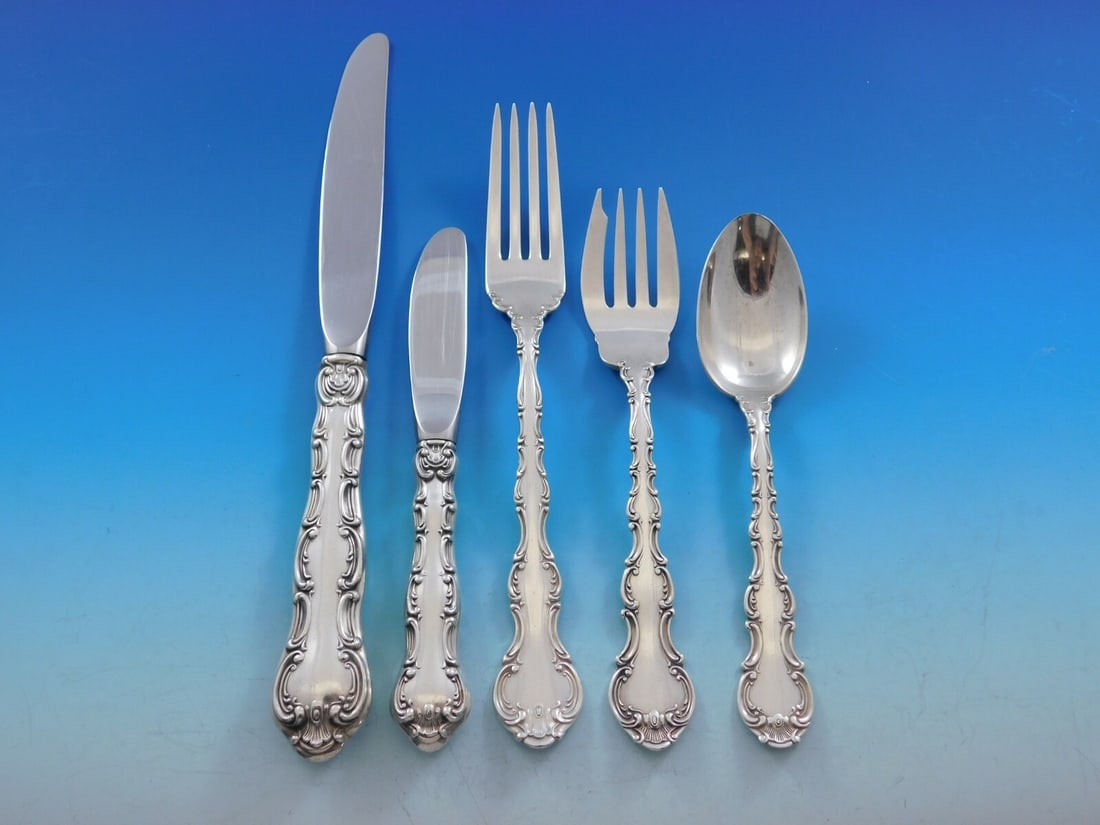 Gorham Strasbourg Sterling Silver Flatware Set 66 pcs Service for 12 with Storage Chest: Gorham Strasbourg Sterling Silver Flatware Set 66 pcs Service for 12 with Storage Chest Elevate your dining experience with the Strasbourg Sterling Silver Flatware Set by Gorham, a stunning collection