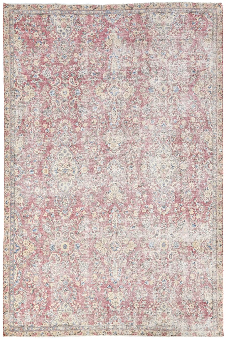 Vintage Handmade Floral Wool Area Rug 7'2 x 10'9 Distressed: Vintage Handmade Floral Wool Area Rug 7'2 x 10'9 Distressed Discover the elegance of this Antique Handmade Muted Floral Distressed Vintage Oriental Rug, perfect for enhancing the charm of any room. Cr