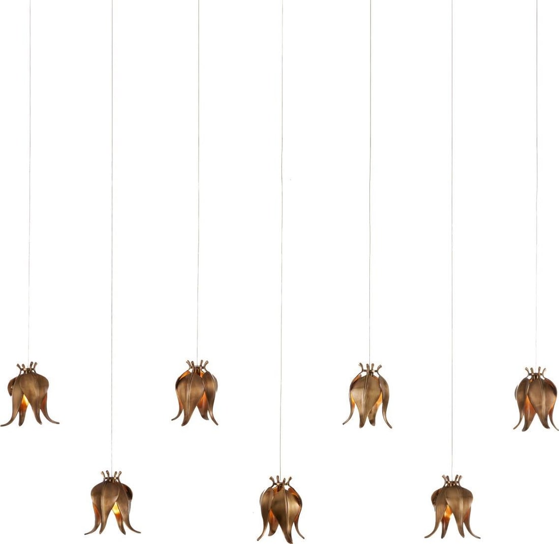 Currey & Co Iota 7-Light Pendant Brass Lighting: Currey & Co Iota 7-Light Pendant Brass Lighting Illuminate your space with the Elegant Iota 7-Light Pendant, designed in a stunning antique or vintage style. This exquisite lighting fixture features a