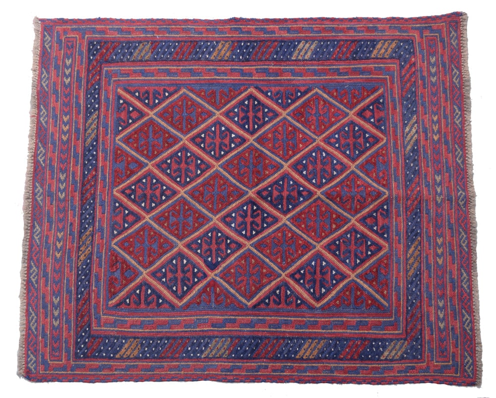 4' x 4' Handcrafted Red Mashwani Baluch Tribal Rug: 4' x 4' Handcrafted Red Mashwani Baluch Tribal Rug Free continental US Shipping Discover the exquisite 4' x 4' Square Red Mashwani Baluch Tribal Rug, a stunning representation of the rich heritage of