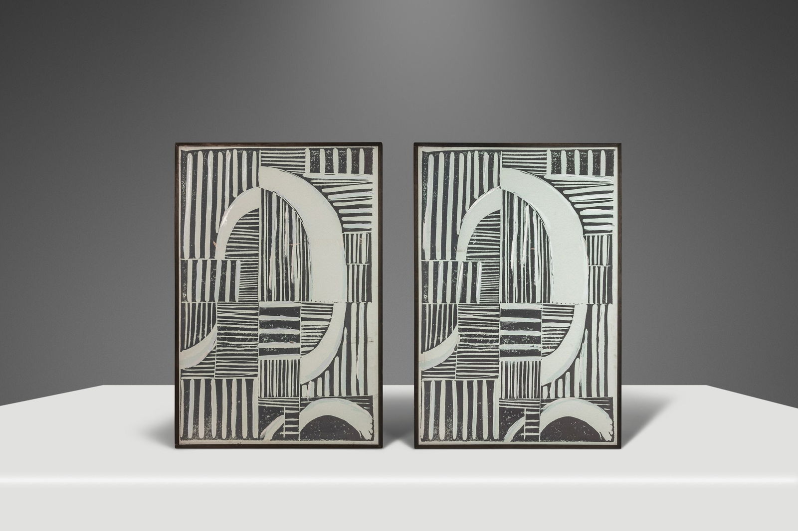 Set of Two Abstract Black and White Giclee Prints in Frames (1 of 10)