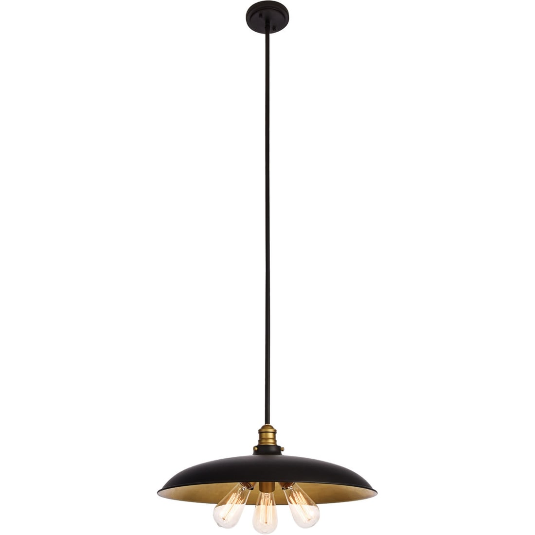 Industrial Three-Light Black and Brass Anders Pendant Chandelier for Dining Room: Industrial Three-Light Black and Brass Anders Pendant Chandelier for Dining Room This industrial-style chandelier features a black and brass finish with a metal frame and three downward-facing lights.