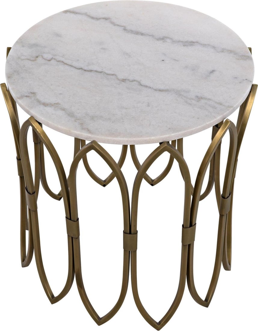 Nola Brass & Bianco Crown Marble Side Table by Noir: Nola Brass & Bianco Crown Marble Side Table by Noir Introducing the Luxurious Nola Brass & Marble Side Table, a stunning addition to any decor. This side table features a harmonious blend of Bianco Cr