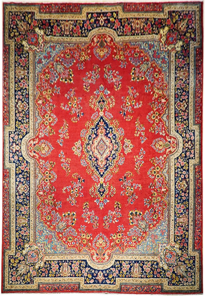 9'11 x 13'3 Red Semi-Antique Persian Sarouk Area Rug Handcrafted in Iran: 9'11 x 13'3 Red Semi-Antique Persian Sarouk Area Rug Handcrafted in Iran Free continental US Shipping Elevate your home decor with this exquisite 9' 11" x 13' 3" Red Semi-Antique Persian Sarouk Rug, h