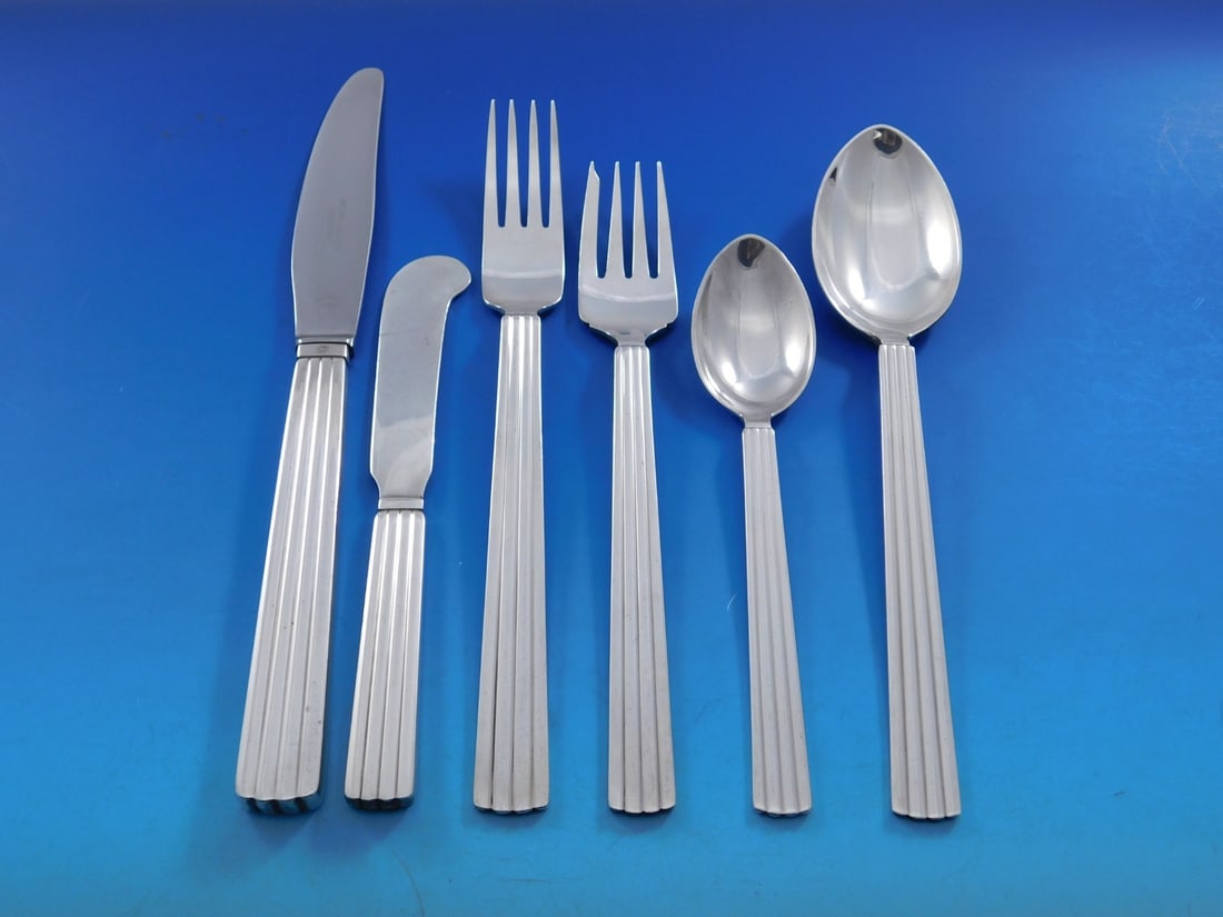 Georg Jensen Bernadotte Sterling Silver Flatware Set 54 pcs for 8 (1 of 9)