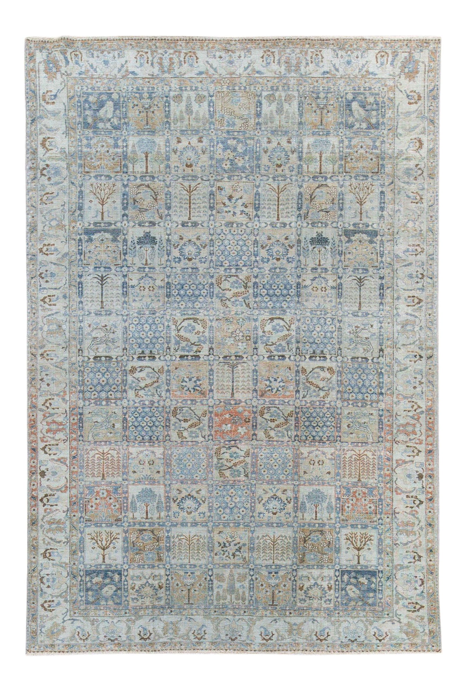 Antique Tabriz Handmade Wool Rug Blue Geometric Design 8'3 x 12'3: Antique Tabriz Handmade Wool Rug Blue Geometric Design 8'3 x 12'3 Discover the charm of this beautiful antique Tabriz hand-knotted wool rug featuring a stunning blue field. Adorned with multicolor acc