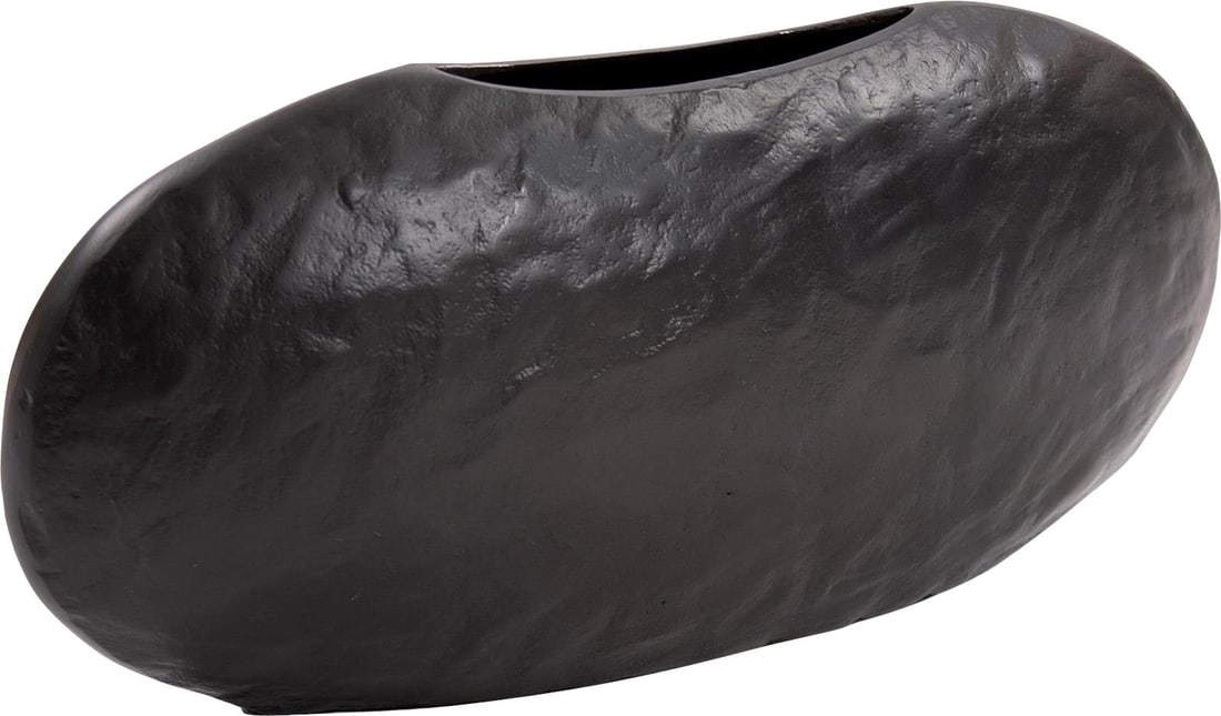 Howard Elliott 8 Inch Ebony Hammered Aluminum Oval Vase: Howard Elliott 8 Inch Ebony Hammered Aluminum Oval Vase This elegant Hand Cast Ebony Aluminum Vase showcases a sleek oval design, perfect for enhancing any decor. Crafted from hammered aluminum, it fe