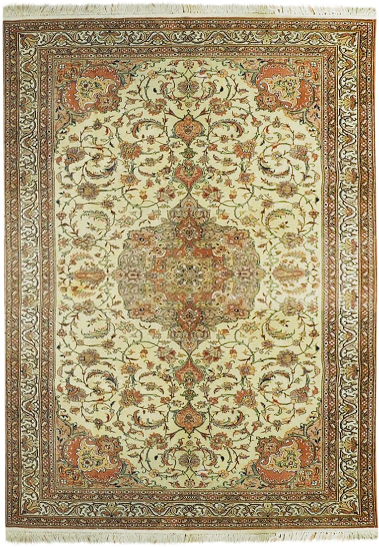 Handcrafted Semi-Antique Persian Tabriz Rug 6' x 9' 4": Handcrafted Semi-Antique Persian Tabriz Rug 6' x 9' 4" Free continental US Shipping Enhance your living space with this exquisite handcrafted semi-antique Persian Tabriz rug. Created by skilled Persia