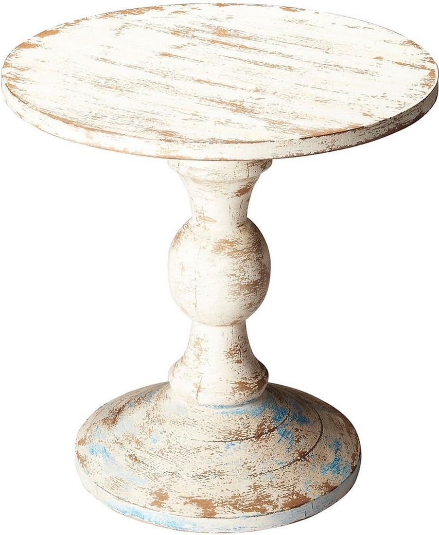 Butler Vintage Style Round Mango Wood Side Table Shabby Chic: Butler Vintage Style Round Mango Wood Side Table Shabby Chic Enhance your living space with this Vintage Style Mango Wood Side Table, designed to bring a touch of shabby chic elegance to your home. Cr