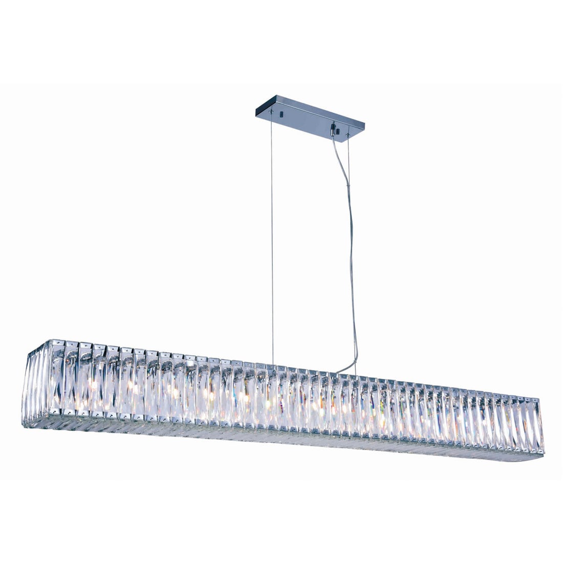 Cuvette Modern Chrome 14 Light Crystal Chandelier 60 inch: Cuvette Modern Chrome 14 Light Crystal Chandelier 60 inch Illuminate your space with this stunning 14-light crystal chandelier, designed to enhance the elegance of any dining room, kitchen island, or