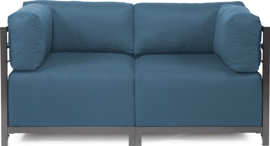 Howard Elliott Outdoor Axis Loveseat Blue Sunbrella Contemporary Design: Howard Elliott Outdoor Axis Loveseat Blue Sunbrella Contemporary Design Introducing the Outdoor Axis Loveseat, a stylish and comfortable addition to your outdoor space. This loveseat features a vibran