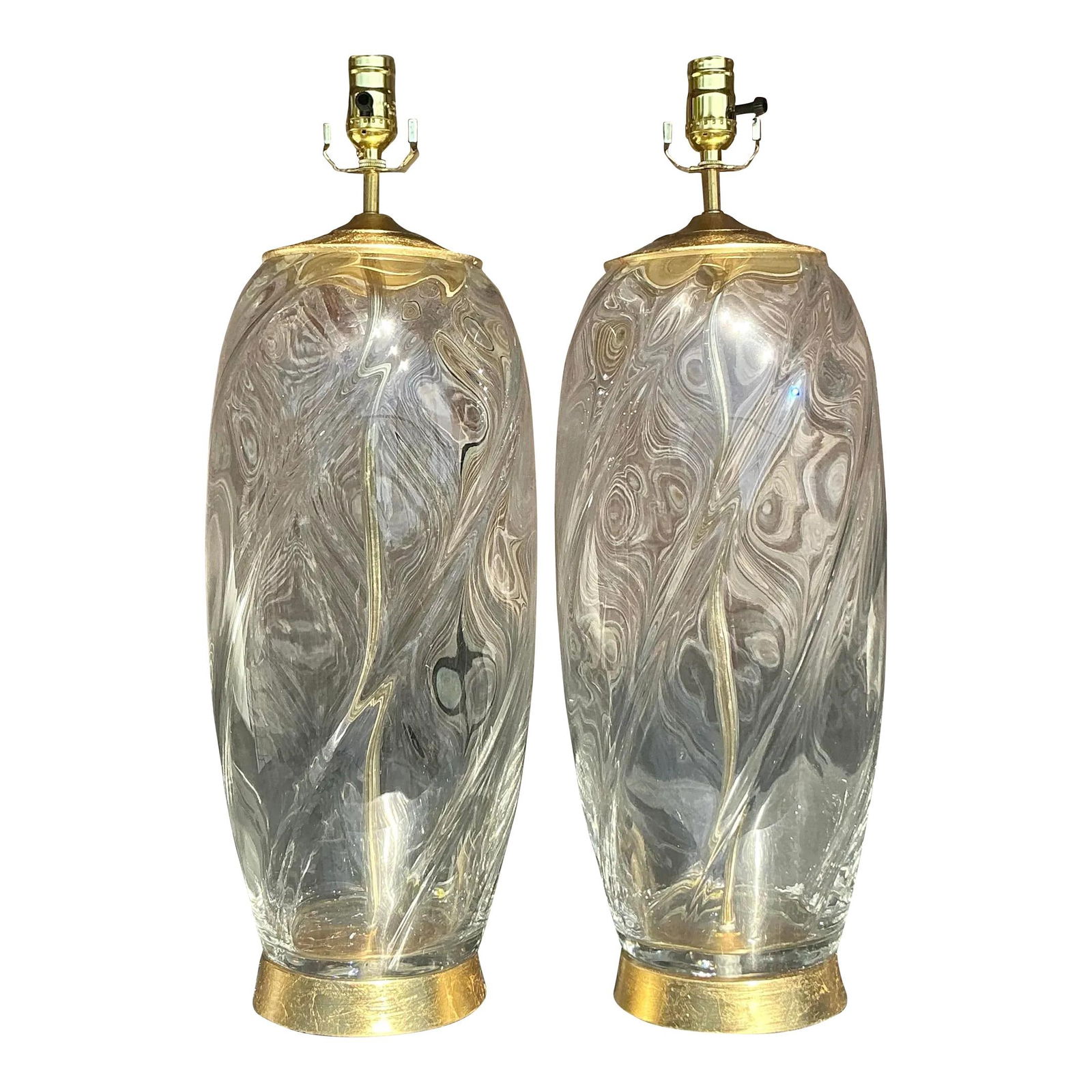 Exquisite Vintage Boho Glass Swirl Lamps Pair 25.5" Tall: Exquisite Vintage Boho Glass Swirl Lamps Pair 25.5" Tall Enhance your decor with this exquisite pair of vintage boho glass swirl lamps. Showcasing stunning glass bases adorned with intricate swirl det