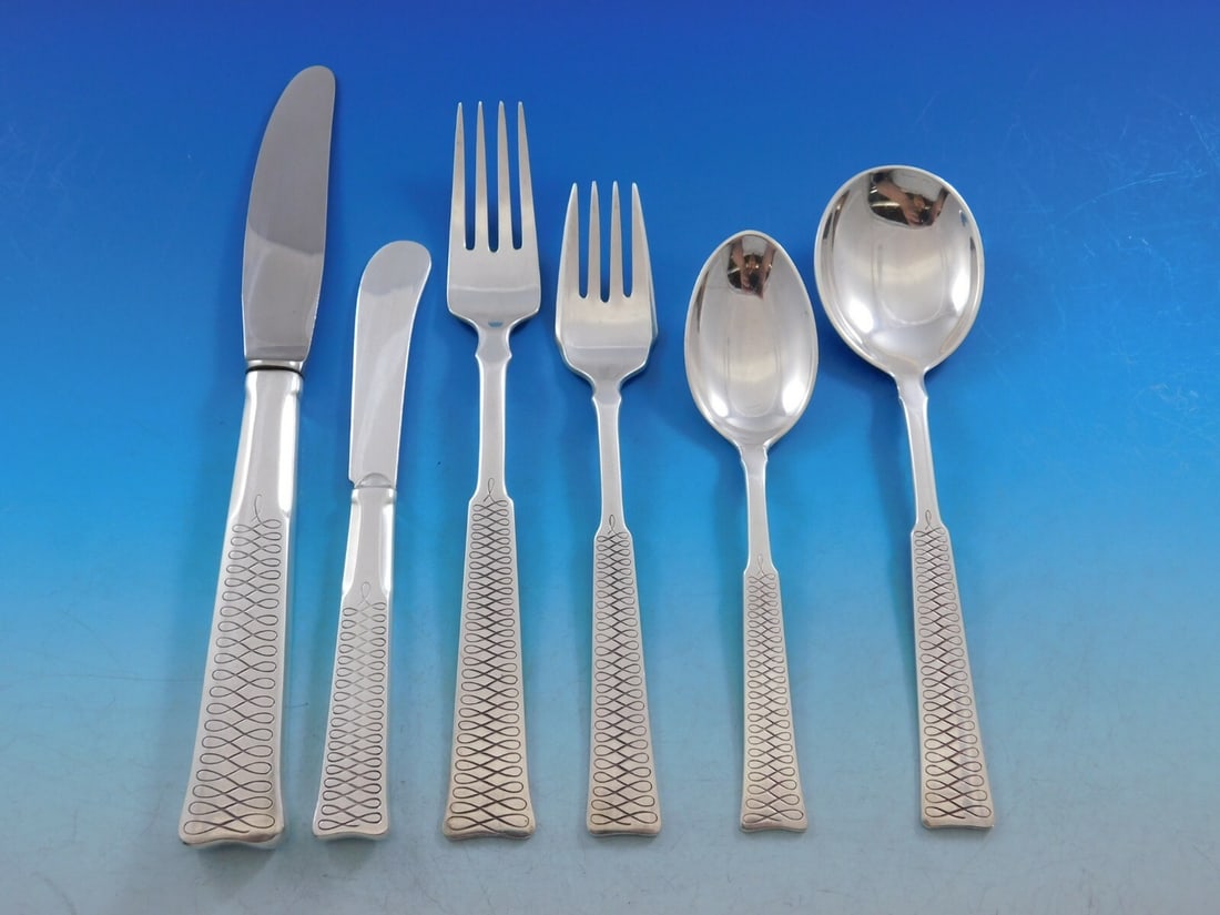 A. Dragsted Eternity Sterling Silver Flatware Set 81 Pcs Mid-Century Modern: A. Dragsted Eternity Sterling Silver Flatware Set 81 Pcs Mid-Century Modern Discover the elegance of the Eternity flatware set by A. Dragsted, featuring a captivating Mid-Century Modern design. This e