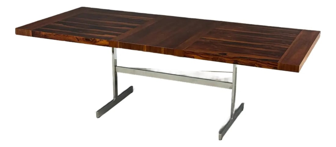 1970s Mid Century Modern Rosewood Walnut Dining Table with Chrome Base (1 of 9)