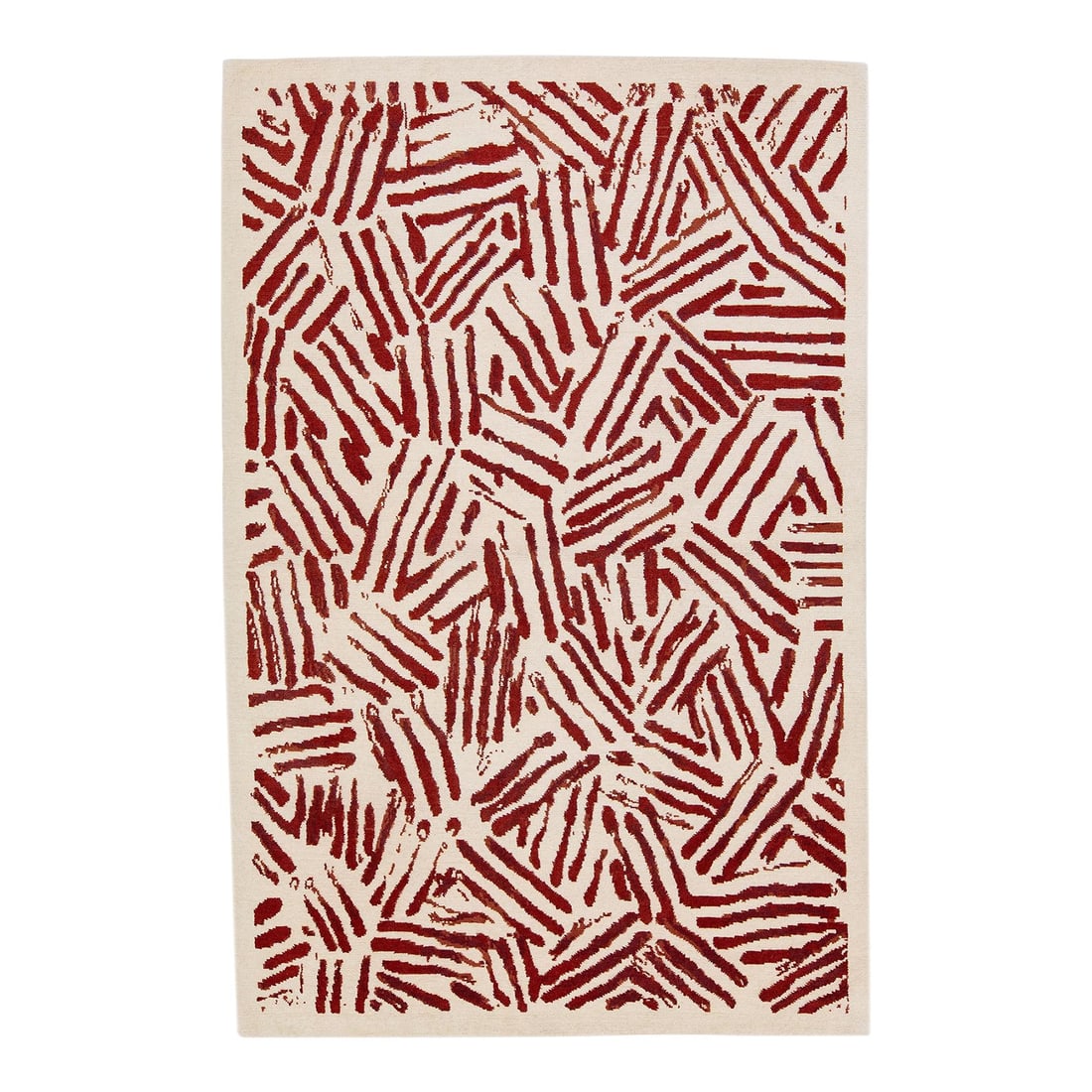 Tibetan Abstract Handmade Wool Silk Rug 6' x 9' Modern Beige Red: Tibetan Abstract Handmade Wool Silk Rug 6' x 9' Modern Beige Red This exquisite Tibetan rug showcases a contemporary design, expertly handcrafted with intricate hand-knotting techniques. The elegant b