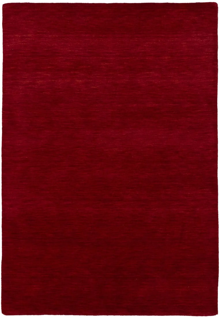 Hand-Loomed Wool Gabbeh Rug 4'1 x 5'10 Modern Solid Red Area Carpet: Hand-Loomed Wool Gabbeh Rug 4'1 x 5'10 Modern Solid Red Area Carpet This hand-loomed Gabbeh wool rug features a solid red design, adding a modern touch to any space. Crafted in India, it is made from