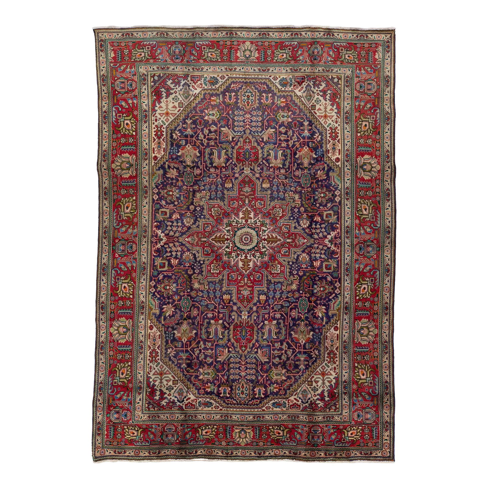 Vintage Tabriz Hand-Knotted Wool Rug 7'8 x 11'3 Blue Floral Design: Vintage Tabriz Hand-Knotted Wool Rug 7'8 x 11'3 Blue Floral Design Discover the elegance of this vintage Tabriz hand-knotted wool rug, featuring a stunning blue field adorned with multicolor floral ac