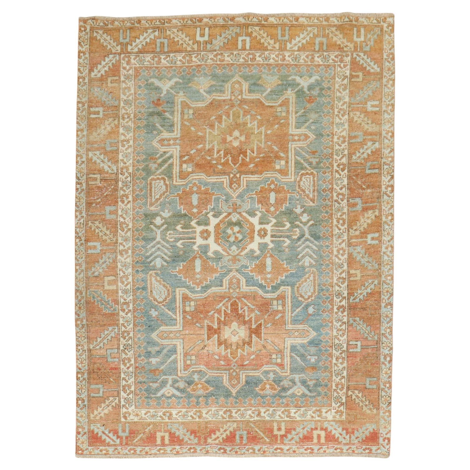 Vintage 1920 Persian Heriz Serapi Wool Rug 53x74 Warm Tone (1 of 7)