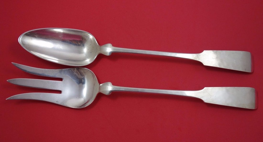 Porter Blanchard Fiddle Sterling Silver Salad Serving Set 2pc 13 Inch: Porter Blanchard Fiddle Sterling Silver Salad Serving Set 2pc 13 Inch This exquisite 2-piece salad serving set features the elegant Fiddle pattern by Porter Blanchard, crafted from high-quality sterli