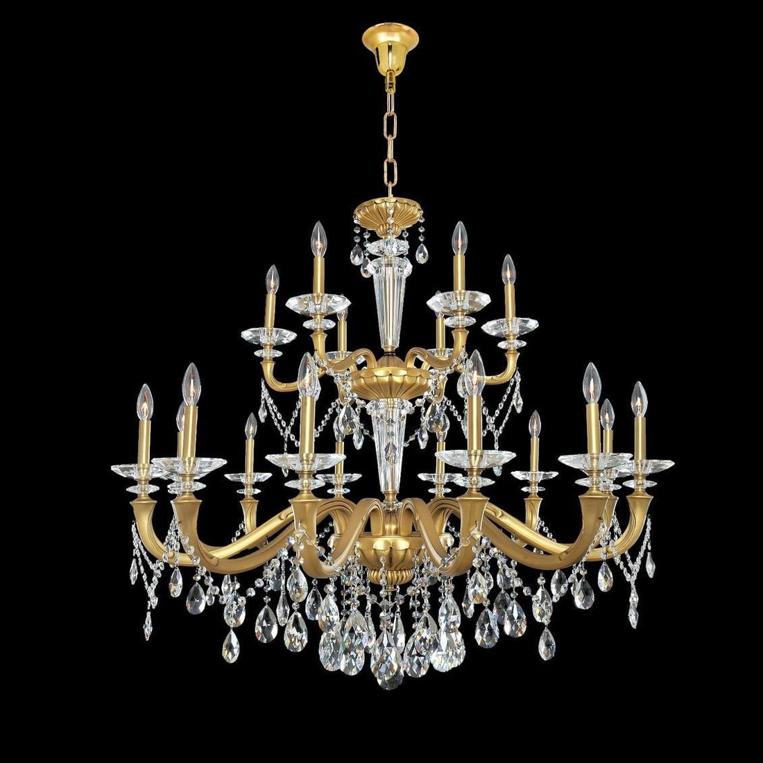 Kalco Jolivet 18-Light Chandelier in Firenze Crystal and Gold Brass: Kalco Jolivet 18-Light Chandelier in Firenze Crystal and Gold Brass Introducing the Elegant Jolivet Chandelier by Kalco, a stunning piece that embodies the charm of antique and vintage styles. This ex