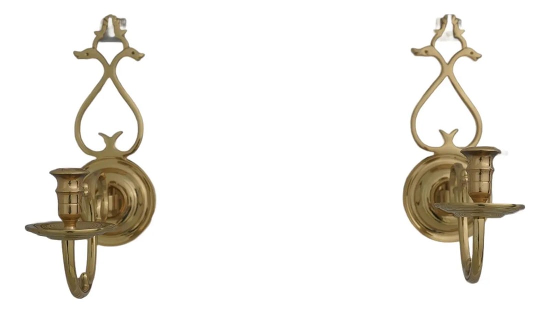 Set of Two Brass Candelabra Wall Sconces Colonial Williamsburg Design (1 of 9)