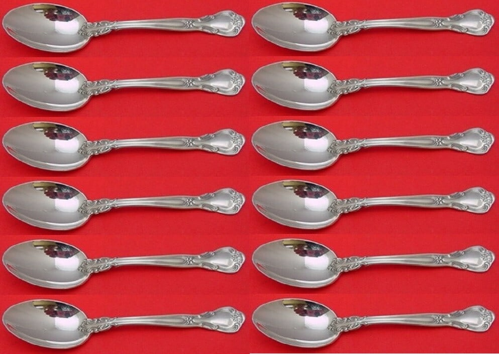 Gorham Chantilly Sterling Silver Teaspoons Set of 12: Gorham Chantilly Sterling Silver Teaspoons Set of 12 This exquisite set of 12 teaspoons features the elegant Chantilly pattern by Gorham, crafted from high-quality sterling silver. Each teaspoon measu