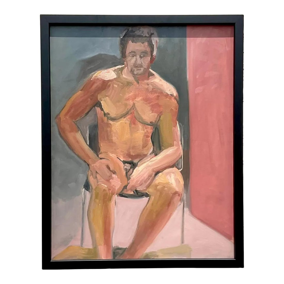 Vintage Boho Male Nude Canvas Art 23.75x29.75 in Rose: Vintage Boho Male Nude Canvas Art 23.75x29.75 in Rose This Vintage Boho Original Male Nude Painting on Canvas showcases the essence of American artistic expression through its bold and evocative portr