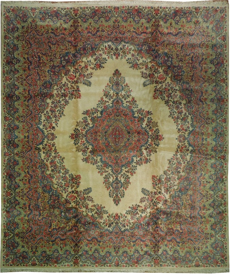 12'1 x 14' Persian Kazvin Hand-Knotted Wool Rug Multi-Color: 12'1 x 14' Persian Kazvin Hand-Knotted Wool Rug Multi-Color Free continental US Shipping Transform your living space with this stunning 12' x 14' Multi-Color Persian Kazvin Thick Wool Rug. Handcrafted