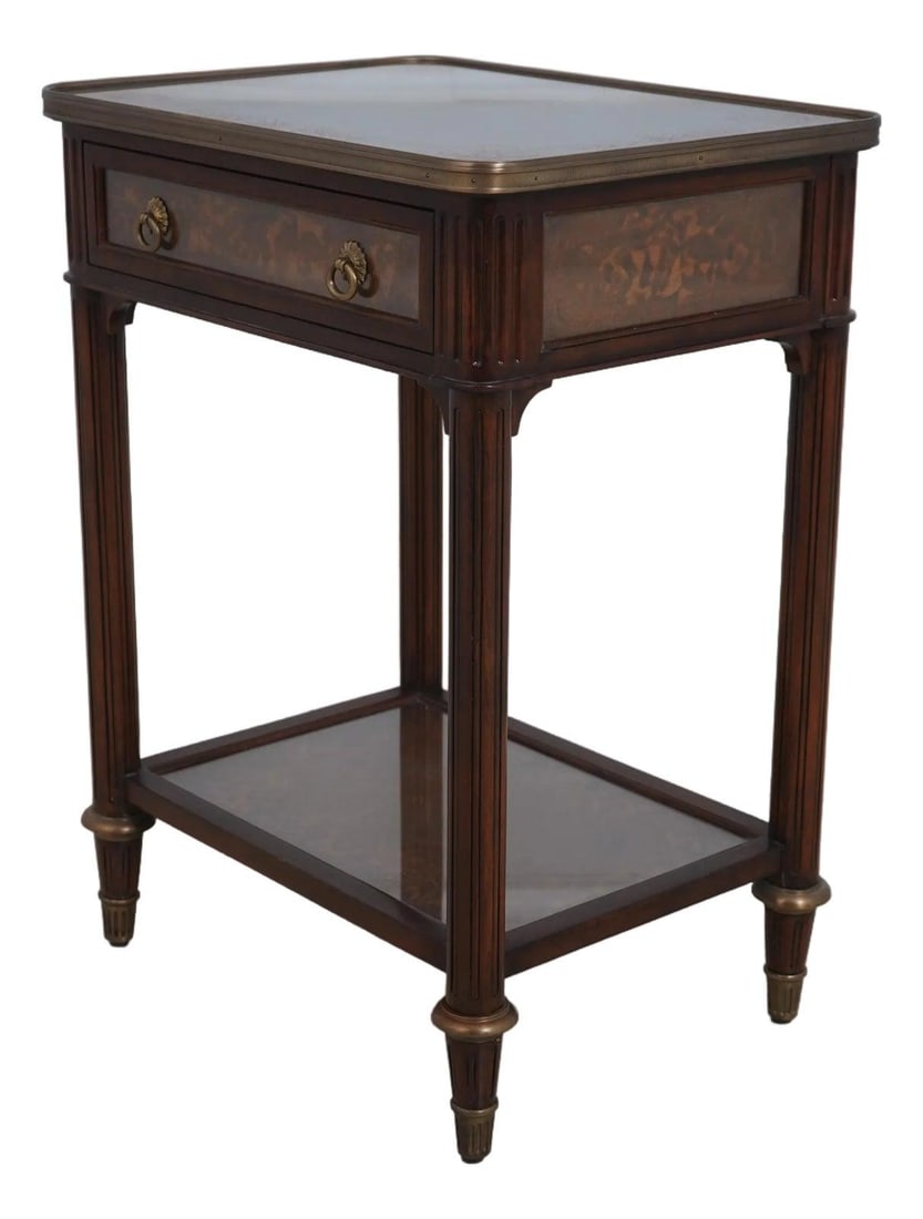 Theodore Alexander Eglomise Nightstand with Brass Trim 1 Drawer: Theodore Alexander Eglomise Nightstand with Brass Trim 1 Drawer This exquisite Theodore Alexander Eglomise 1 Drawer Nightstand features elegant eglomise surfaces with brass trimwork, making it a styli