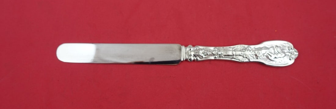 Gorham Mythologique Sterling Silver Dessert Knife 7 3/8" Monogrammed: Gorham Mythologique Sterling Silver Dessert Knife 7 3/8" Monogrammed Discover the exquisite craftsmanship of the Mythologique dessert knife by Gorham, a stunning piece of sterling silver flatware. Thi