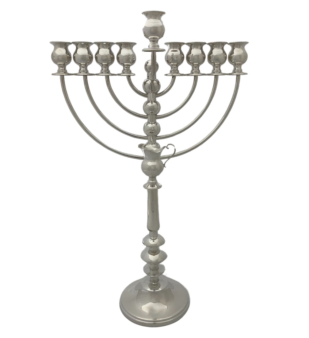 Handcrafted 925 Sterling Silver Modern Chanukah Menorah 22 Inches: Handcrafted 925 Sterling Silver Modern Chanukah Menorah 22 Inches This exquisite Chanukah Menorah is crafted from fine 925 sterling silver, showcasing a modern design with elegant rounded shapes and a