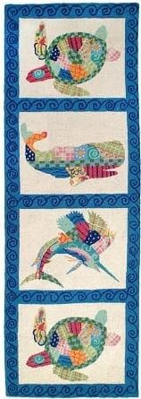 Coastal Patchwork Wool Rug Hand-Made Ocean Theme 3x5: Coastal Patchwork Wool Rug Hand-Made Ocean Theme 3x5 Enhance your space with this vibrant ocean-inspired wool rug, meticulously hand-made to bring a touch of coastal charm to your decor. Crafted from