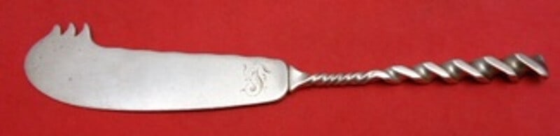 Whiting Square Twist #5 Sterling Silver Cheese Knife 7 1/4" Monogrammed: Whiting Square Twist #5 Sterling Silver Cheese Knife 7 1/4" Monogrammed Introducing the Square Twist #5 Cheese Knife by Whiting, a beautiful piece crafted from sterling silver. This knife measures 7 1